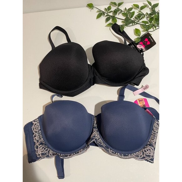 Maidenform Womens Padded Underwire Bras 36D Black & Navy Lace Trim Smooth Finish - Picture 6 of 7